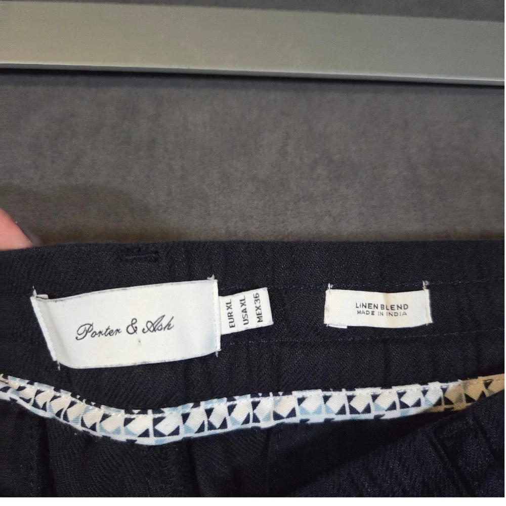 Porter & Ash Linen Blend Pants Mens XL Navy Blue Drawstring Trousers Casual